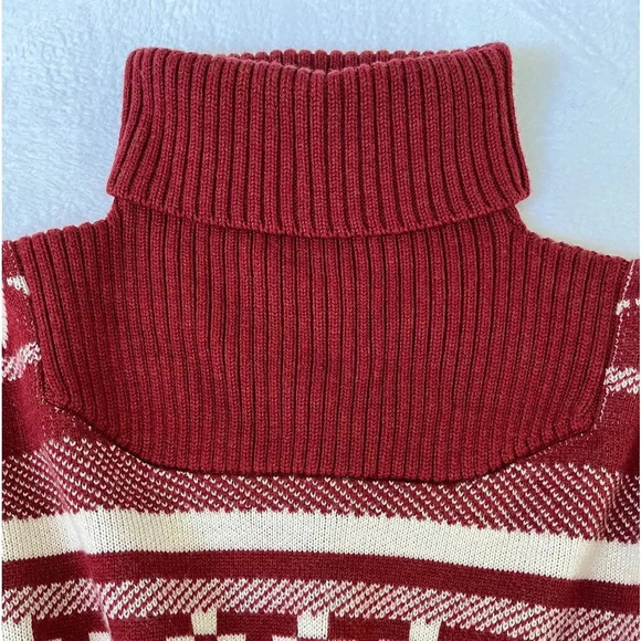 J Peterman Taos Poncho 100% Merino Wool Southwest Print Rust Turtleneck Cape - Picture 8 of 15